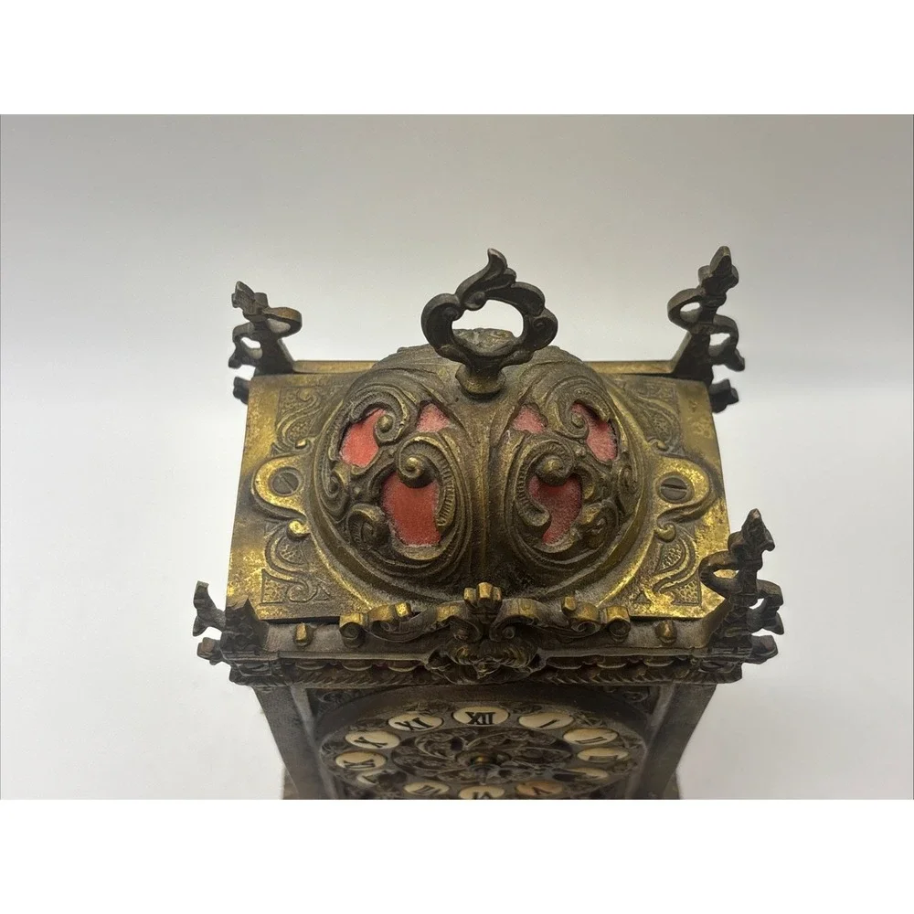 Antique Franz Hermle Ornate Brass Mantel Clock Mechanical 130-070 Roman Numerals